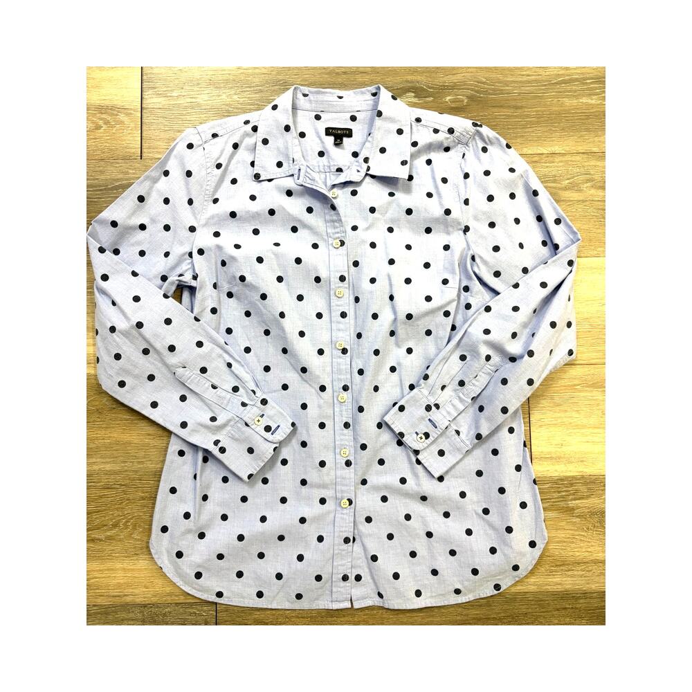 Talbots Polka Dot Button Down Shirt Medium Classic Preppy Career Spring Top